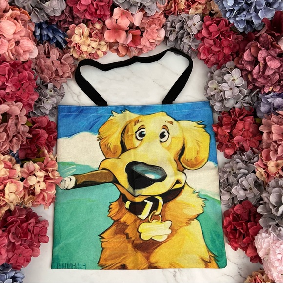 Eco-Friendly Goofy Golden Retriever Dog Folding Tote Bag - Picture 2 of 15